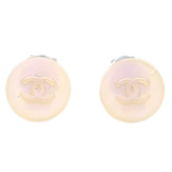 Chanel Button Earrings Clip-On White - Picture 1 of 4